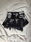 Asymmetrical silver foil pleated mini skirt