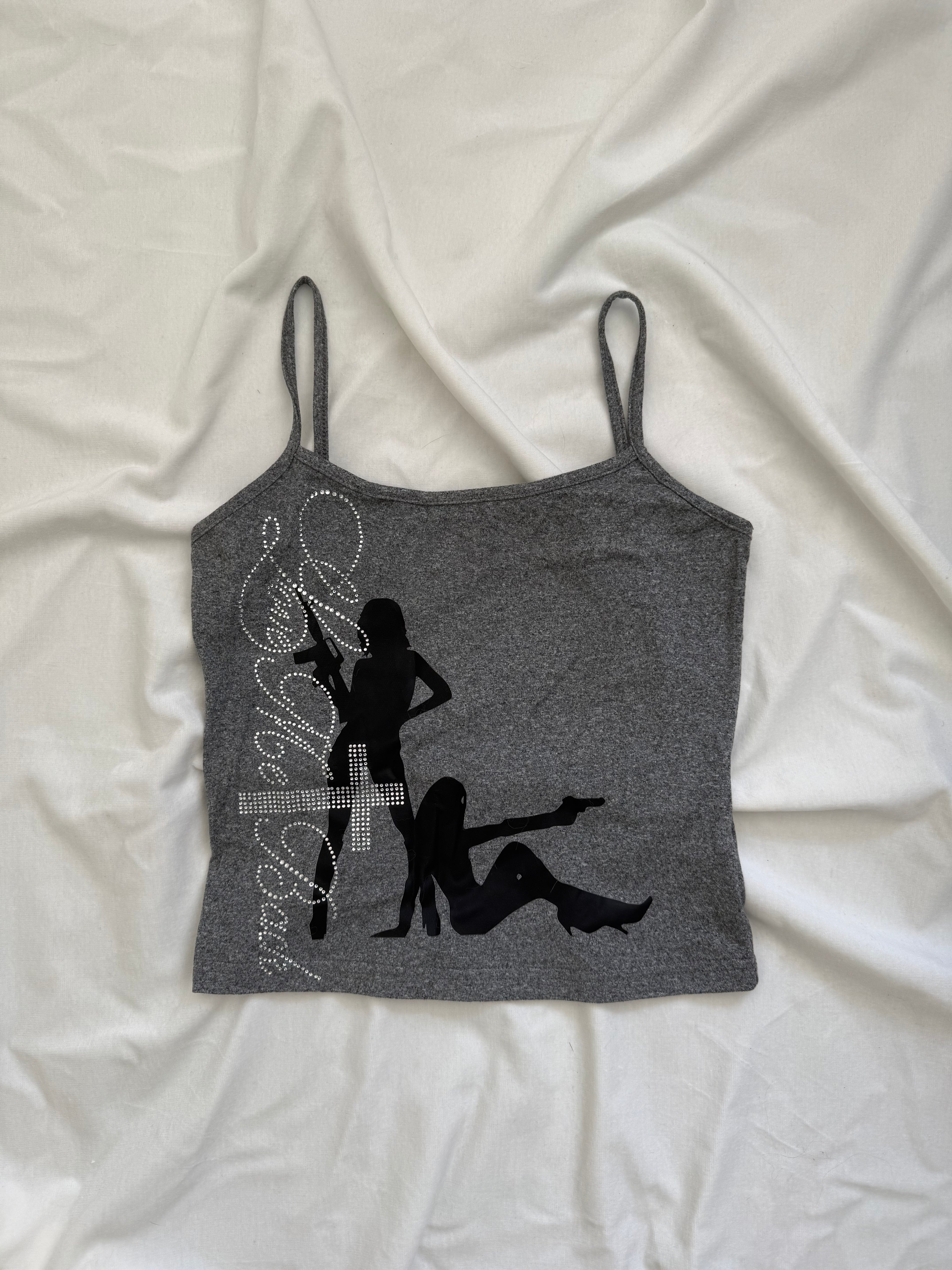 graphic grey cami crop top