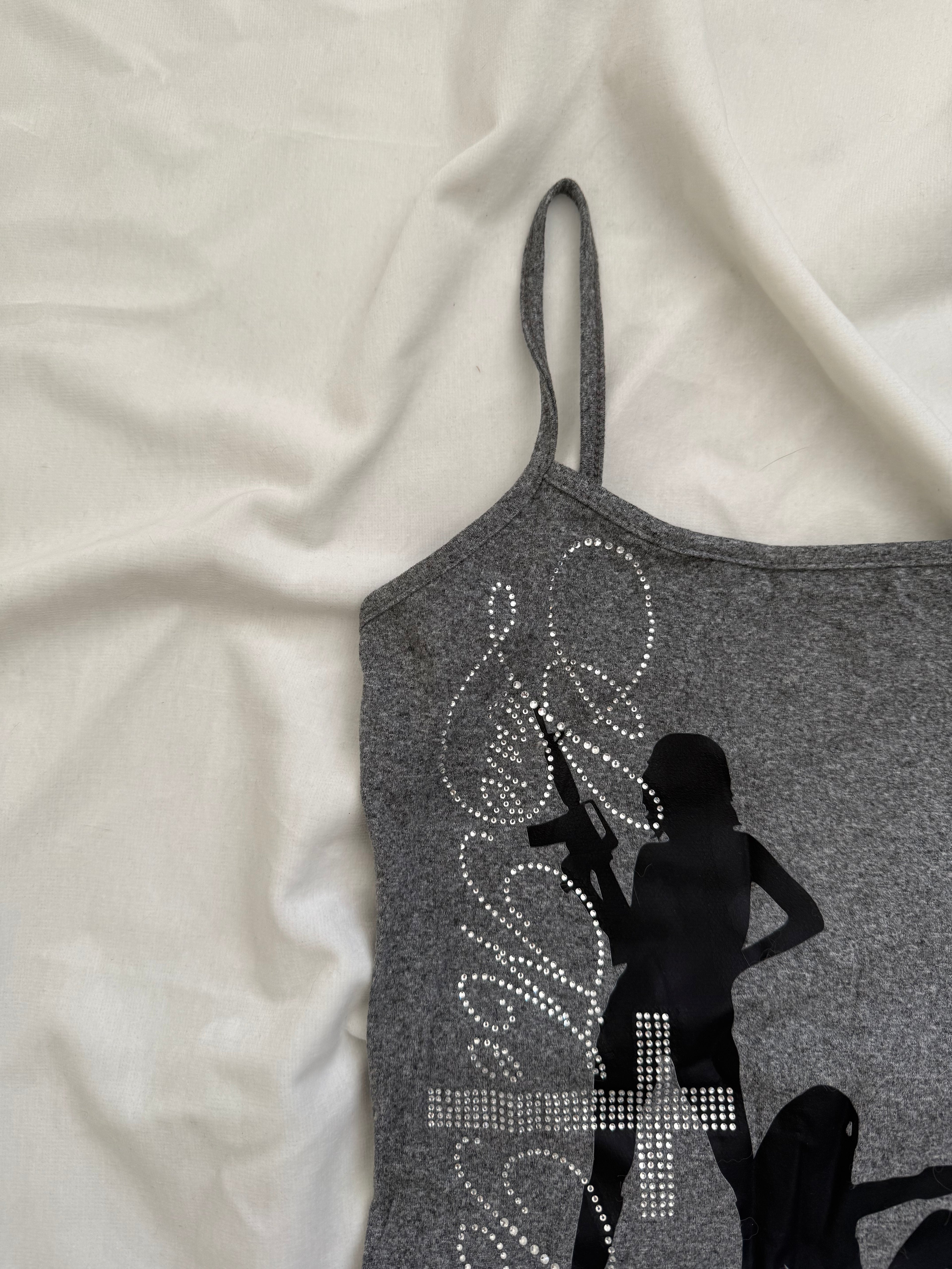 graphic grey cami crop top
