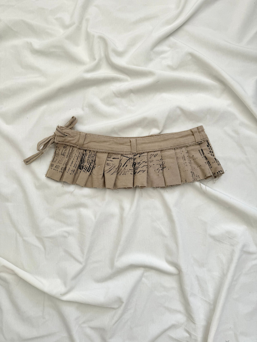 sand khaki black graphic irregular pleated mini micro wrap belt skirt