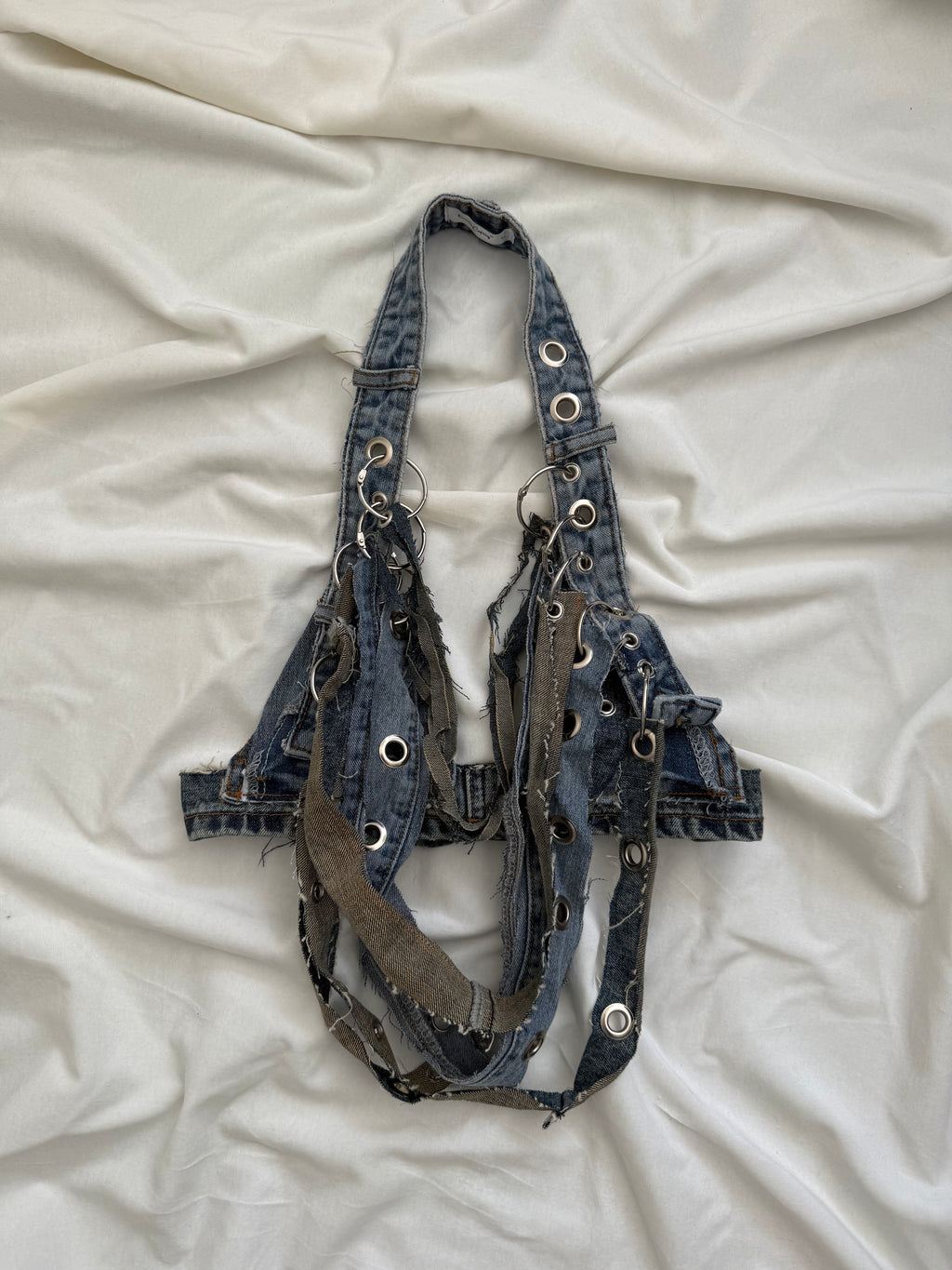 Denim fringe bra top