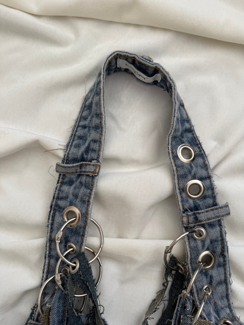 Denim fringe bra top