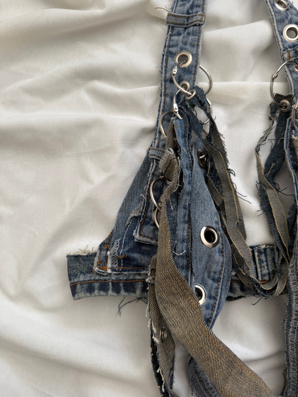 Denim fringe bra top