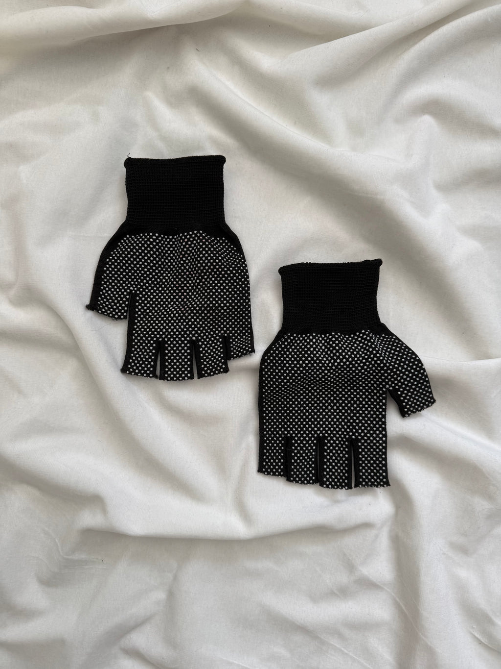 black and white graphic distressed gloves