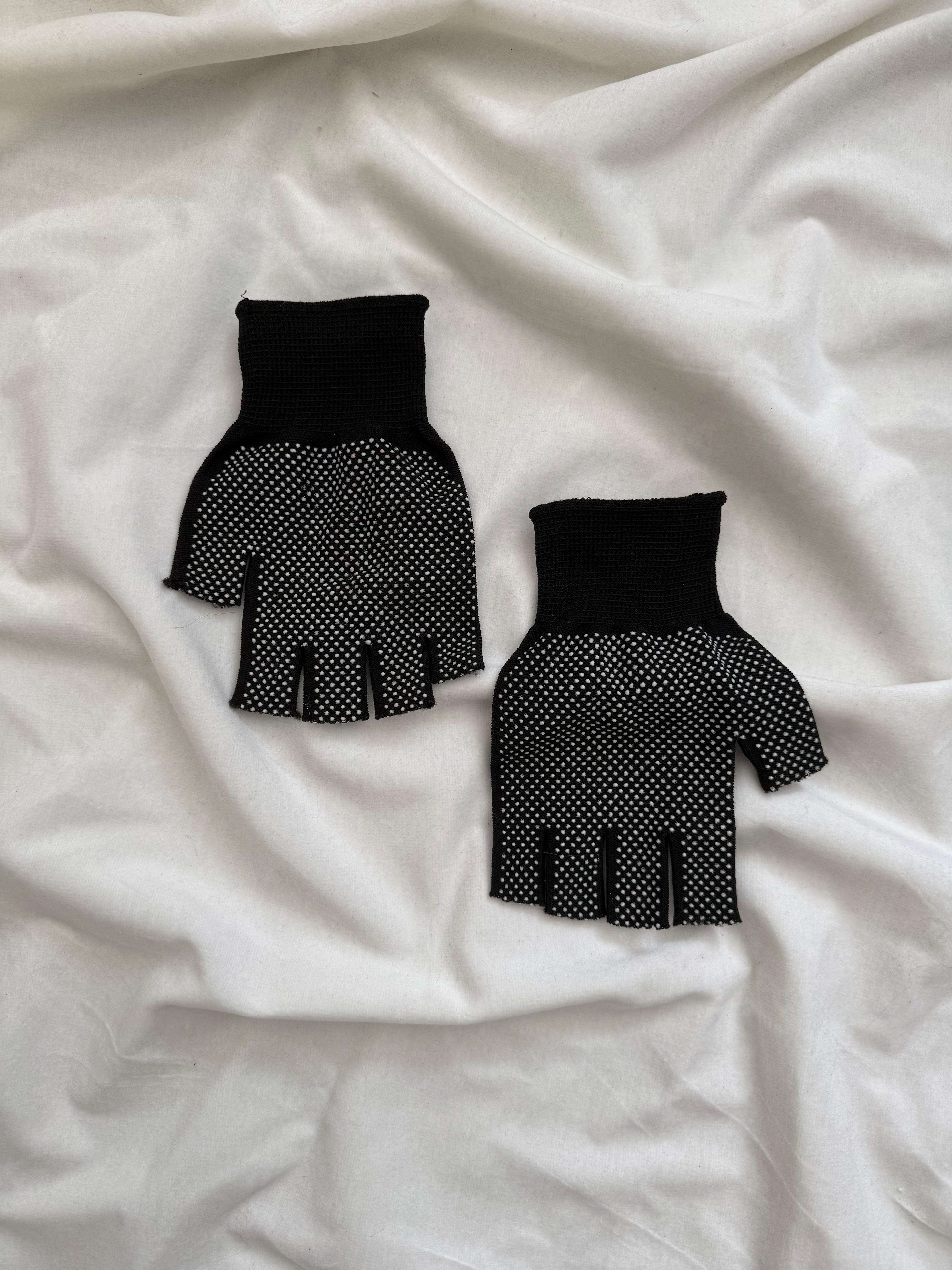 black and white graphic distressed gloves