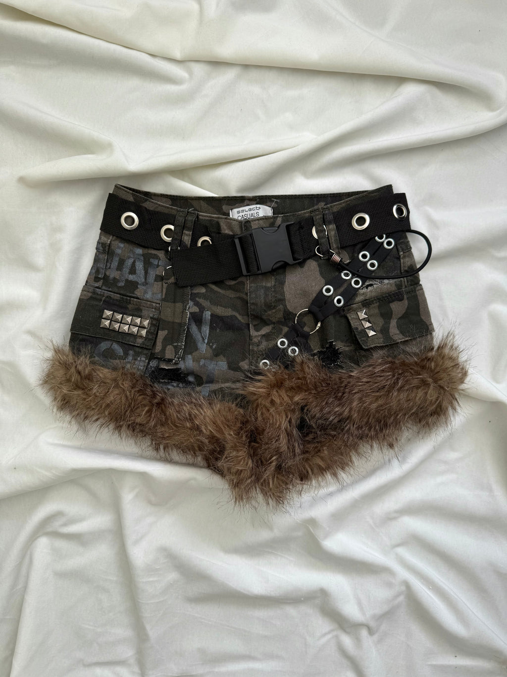 camo brown fur mini shorts