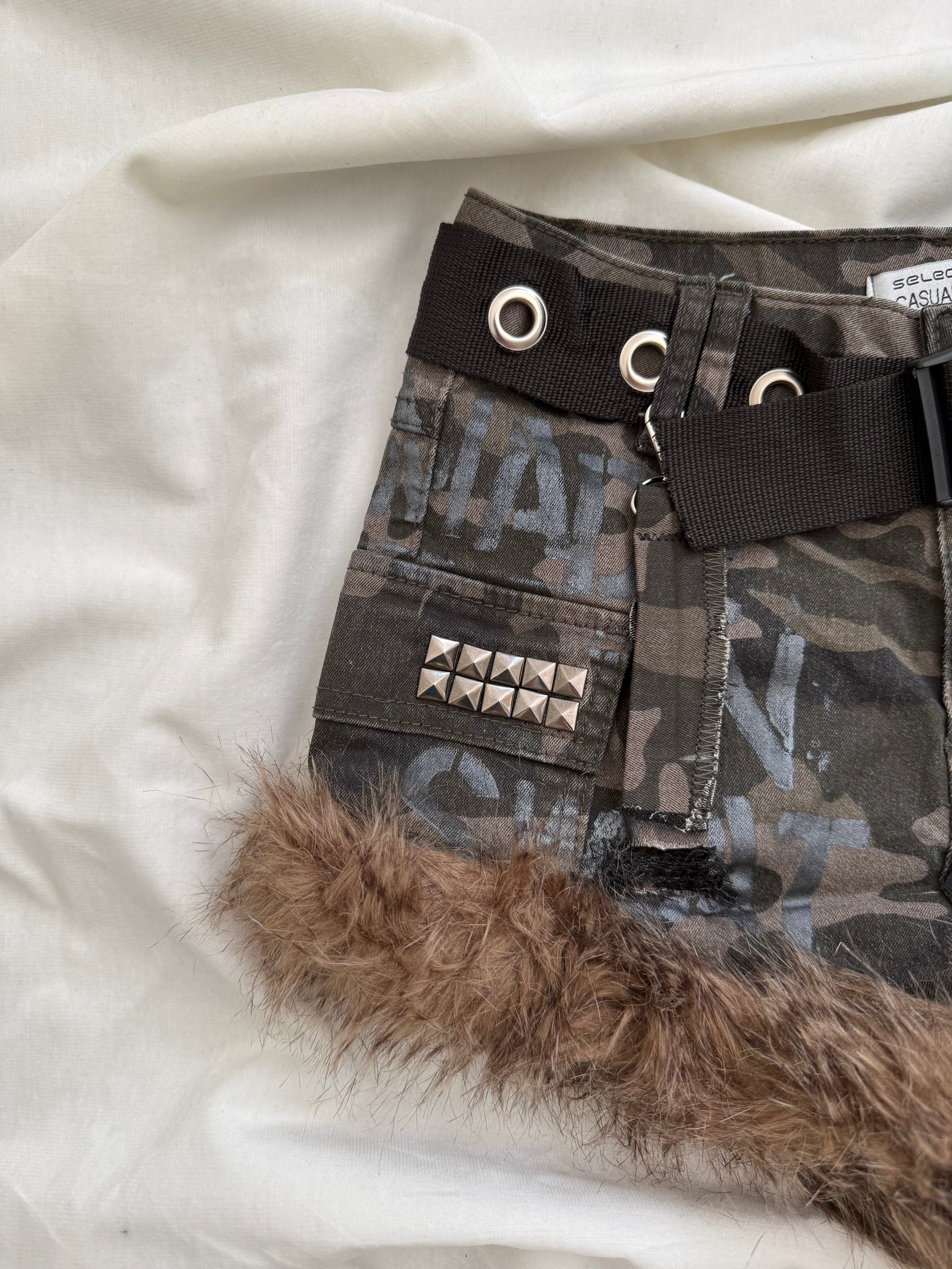 camo brown fur mini shorts