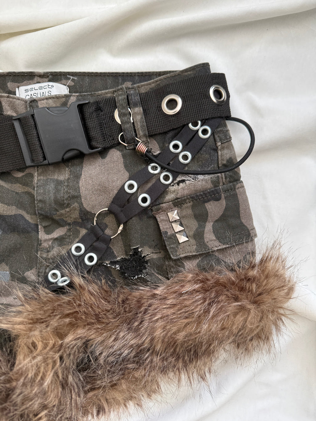 camo brown fur mini shorts