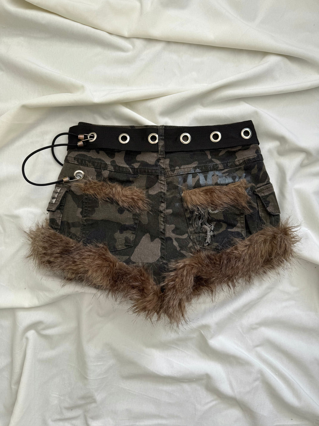 camo brown fur mini shorts