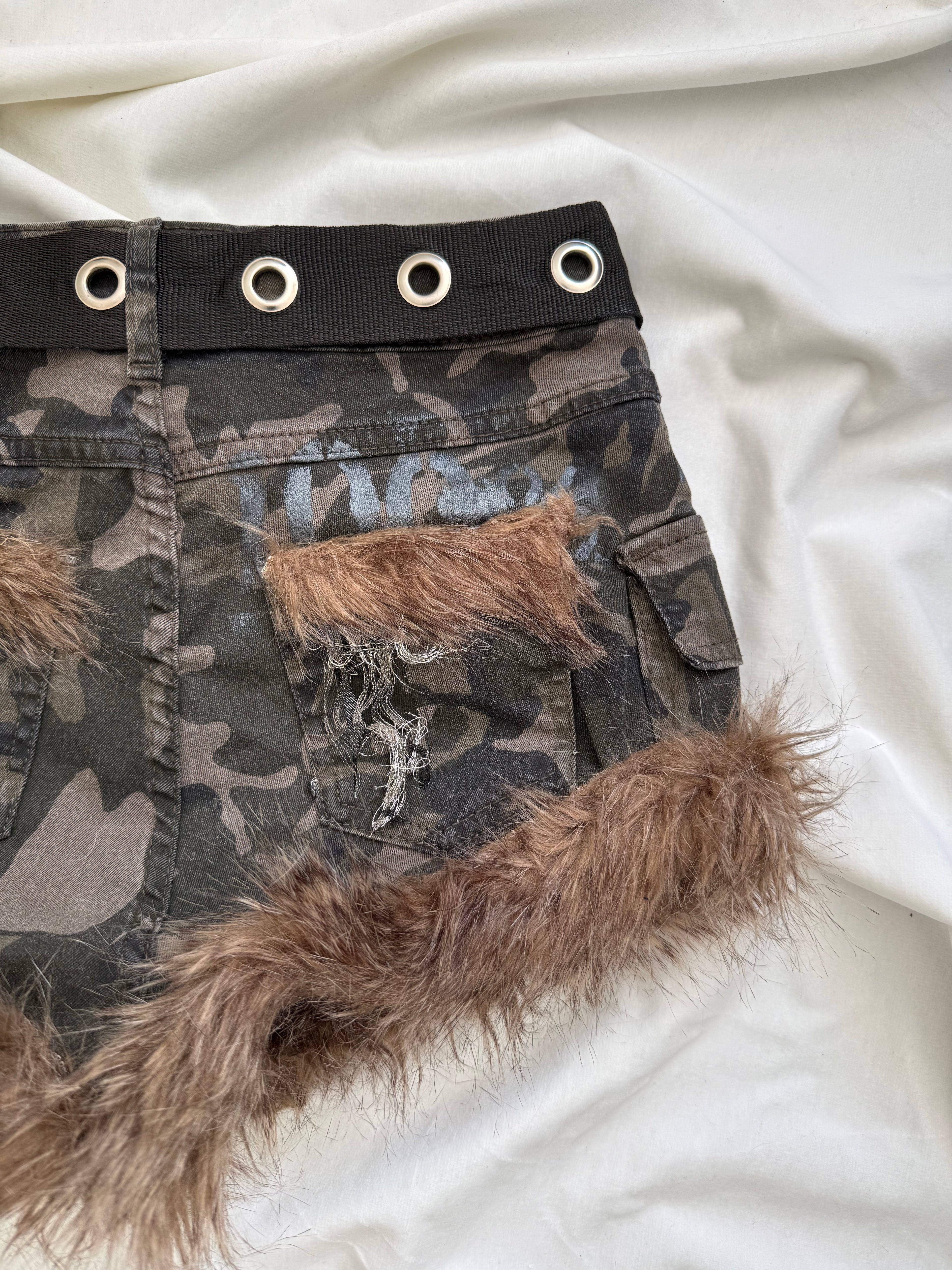 camo brown fur mini shorts