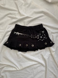 kaomoji rhinestone black pleated mini skirt