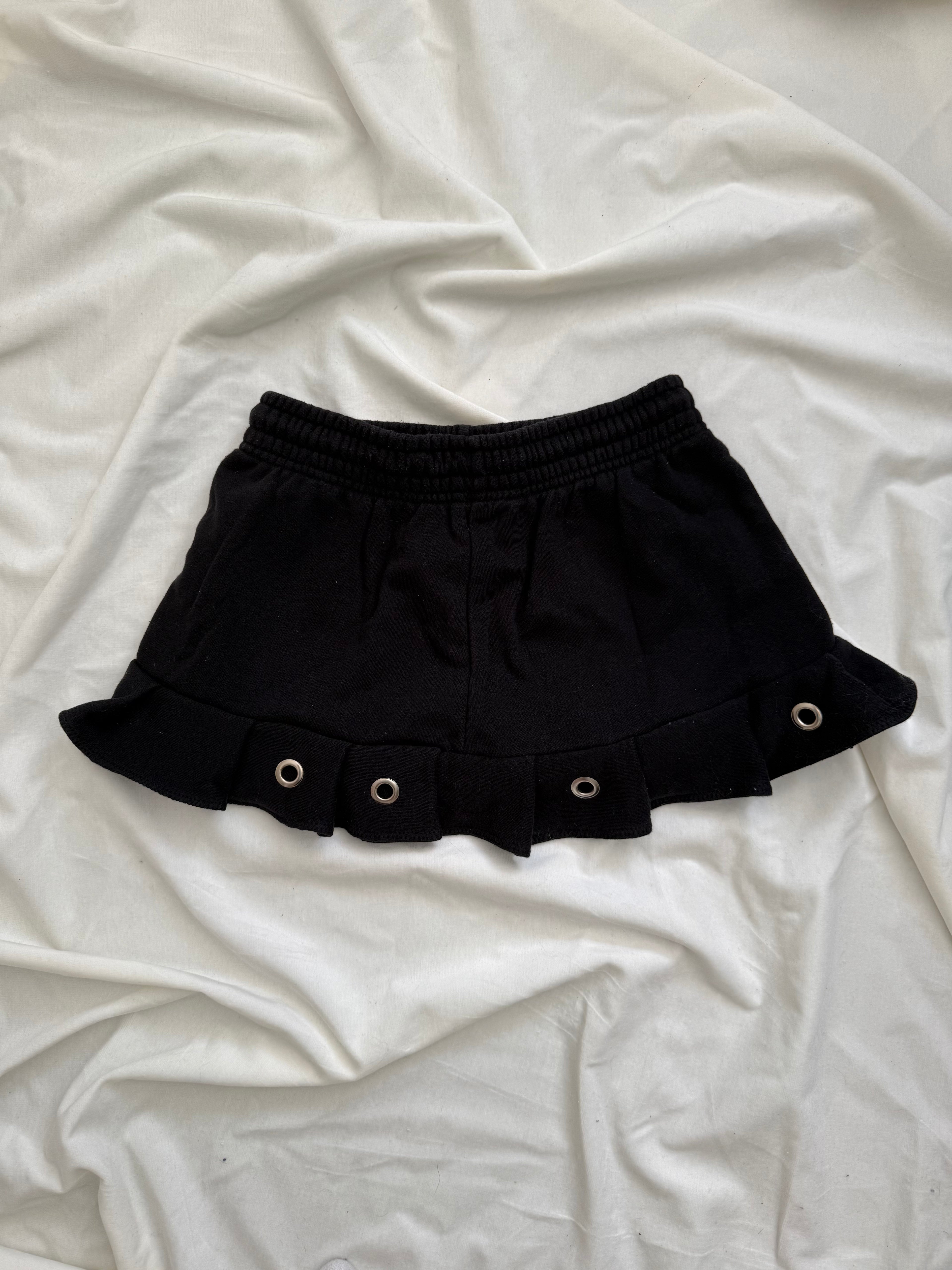 kaomoji rhinestone black pleated mini skirt
