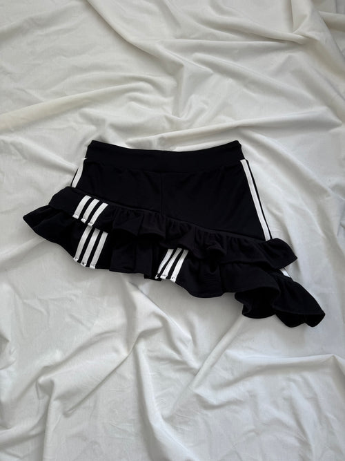 asymmetrical layered gathered black and white mini skirt&nbsp;