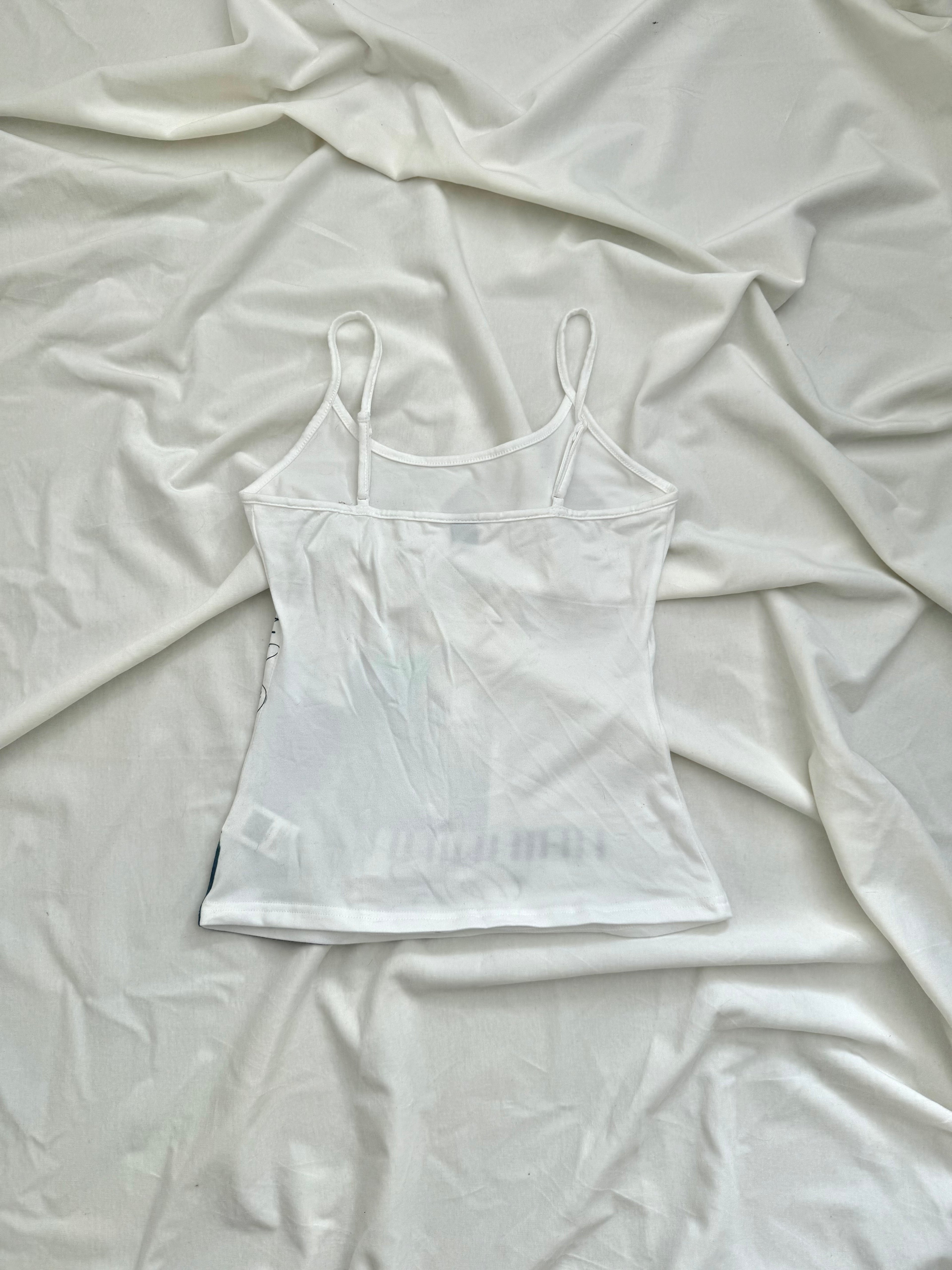 horror game protagonist graphic rhinestone white cami top