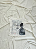 horror game protagonist graphic rhinestone white cami top