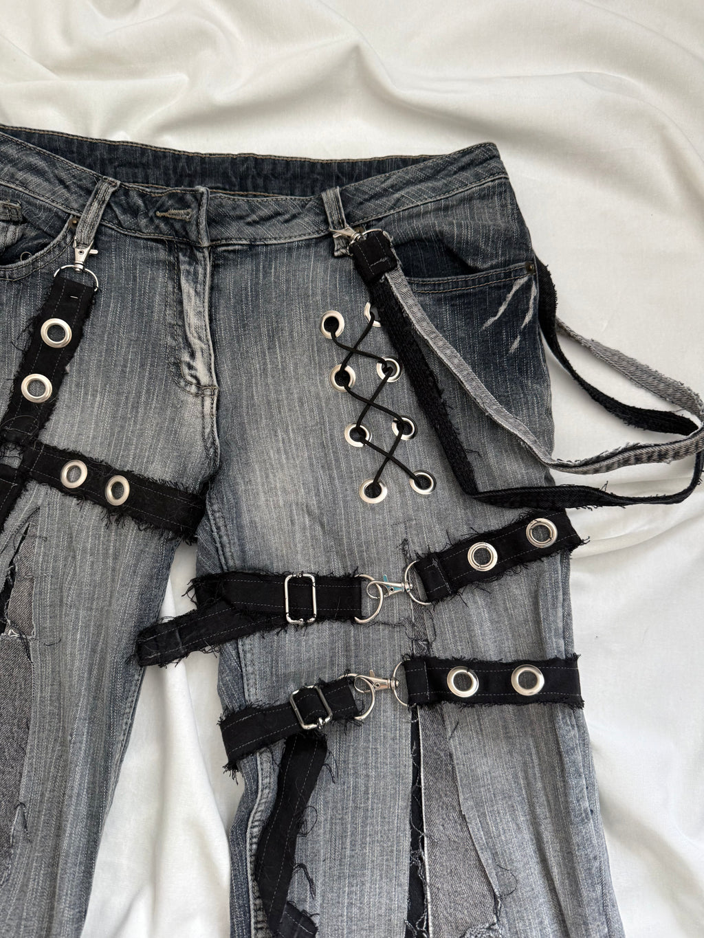 dark wash grey denim flares