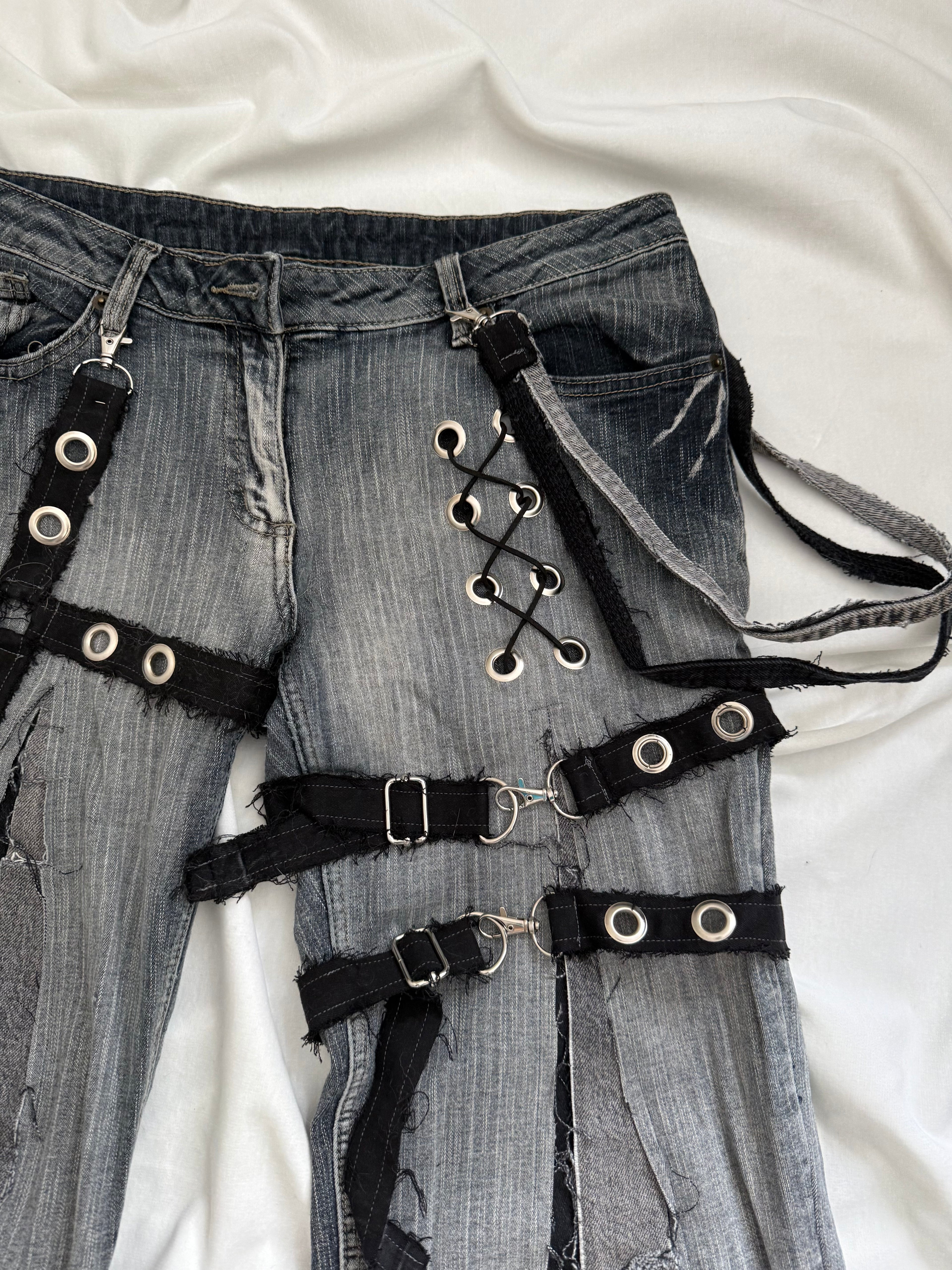 dark wash grey denim flares
