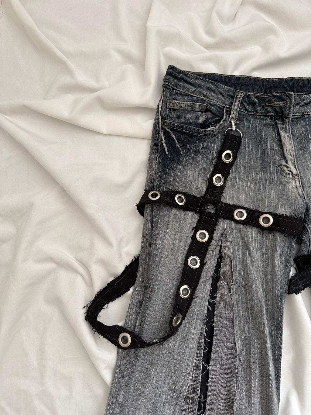 dark wash grey denim flares