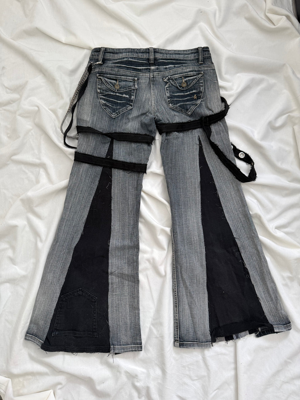 dark wash grey denim flares