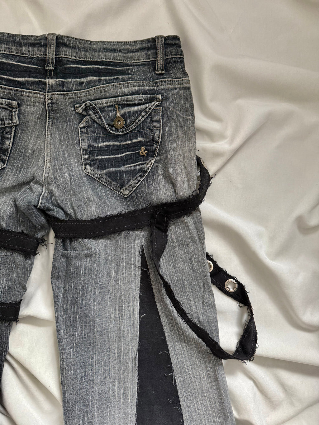 dark wash grey denim flares