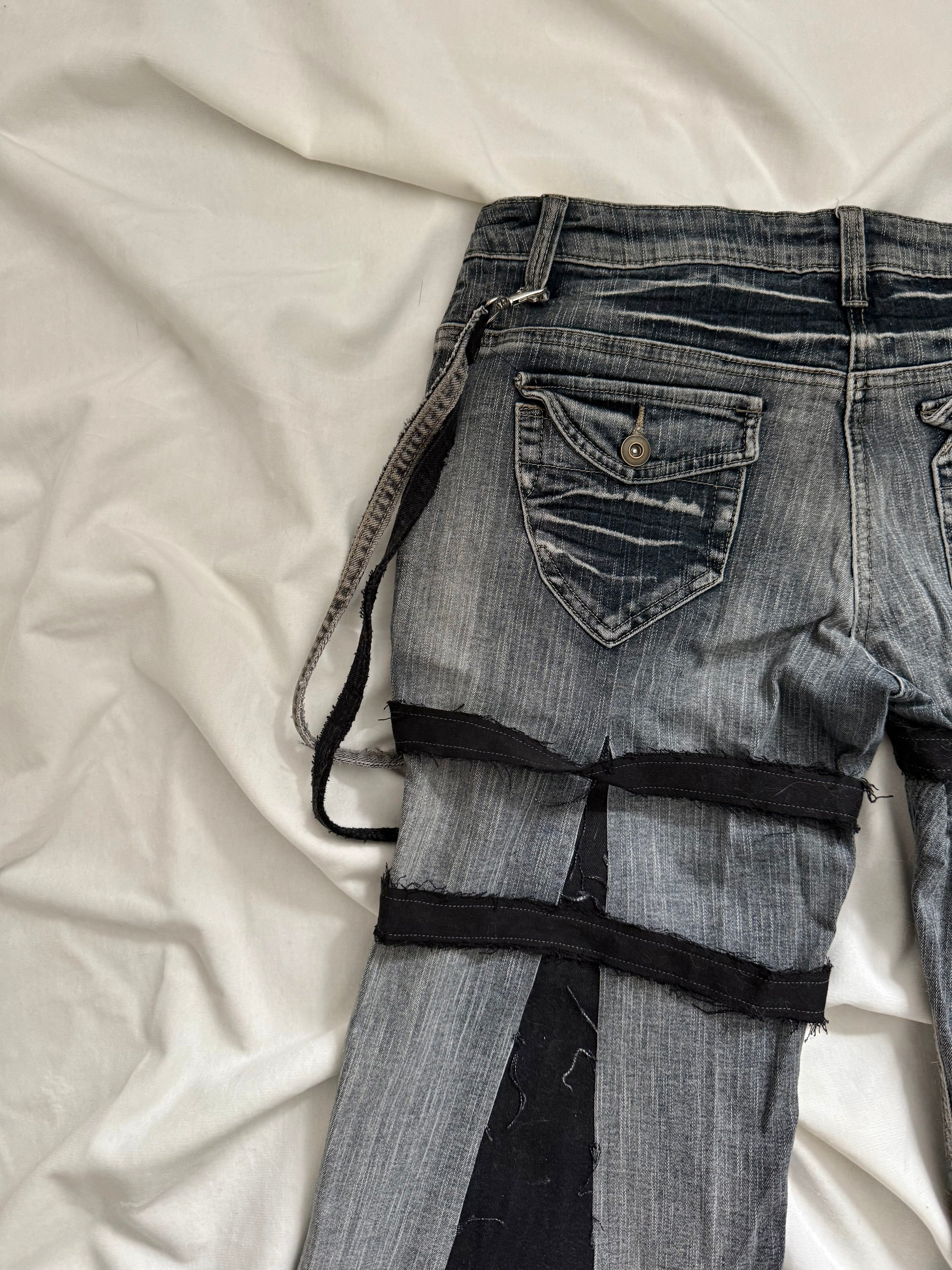 dark wash grey denim flares