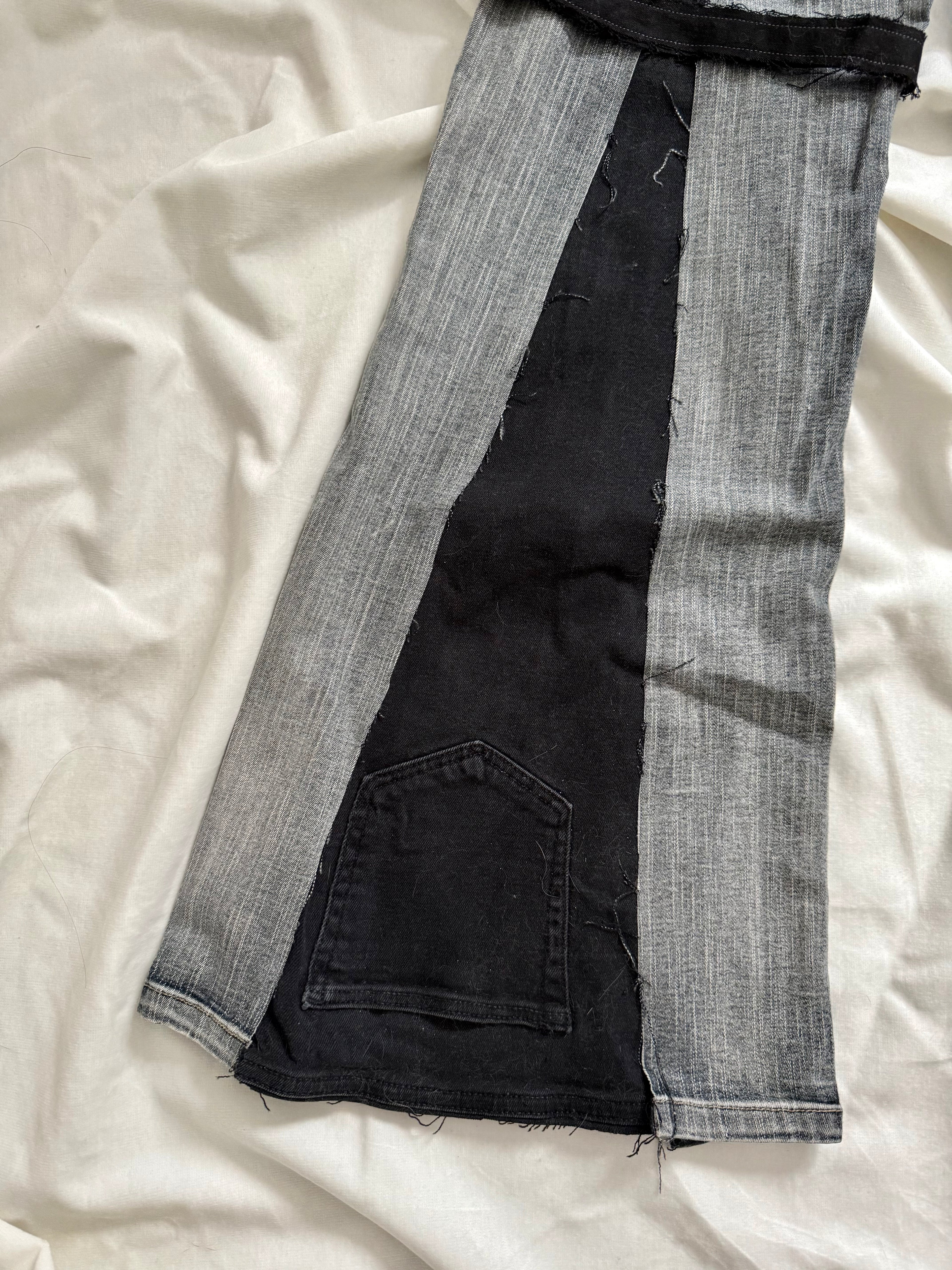 dark wash grey denim flares