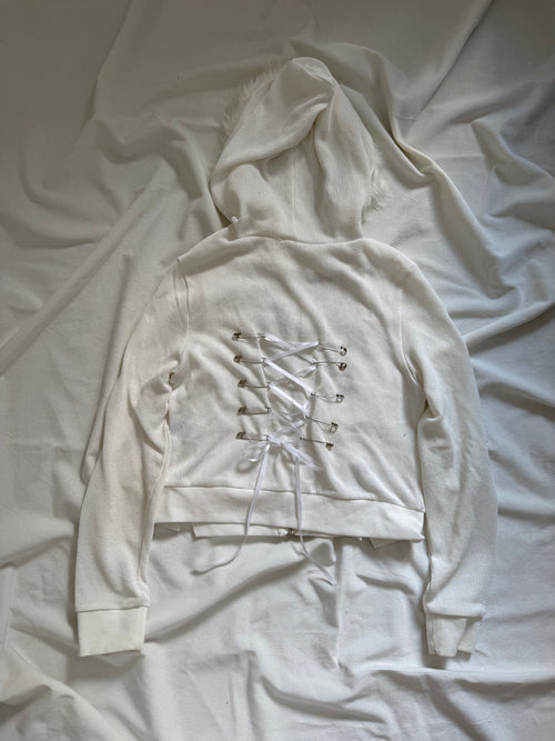 black and white graphic long sleeves knit zip up hoodie