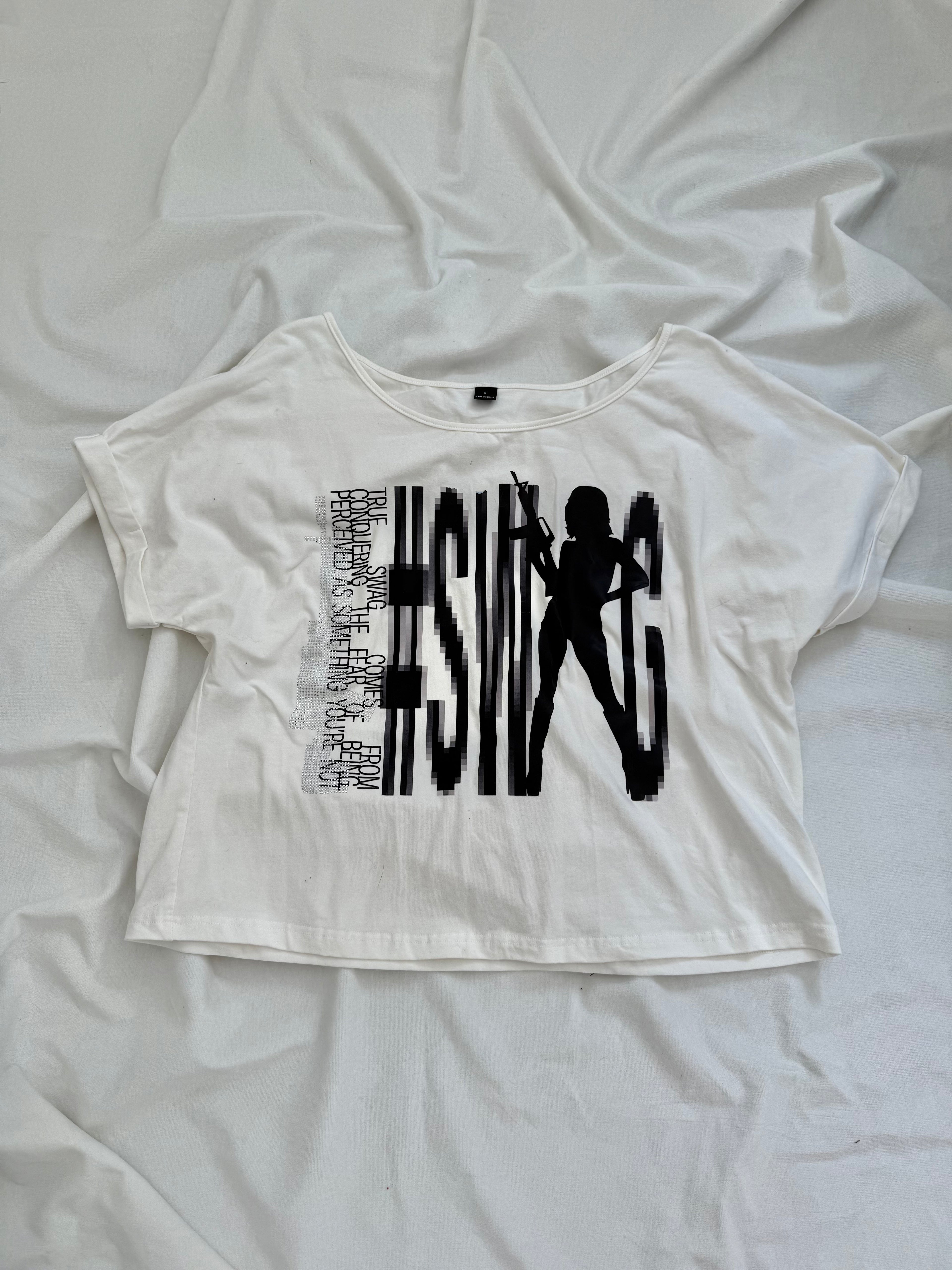 swag oversized off shoulder graphic tee