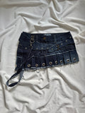 asymmetrical irregular pleated dark wash navy denim mini skirt