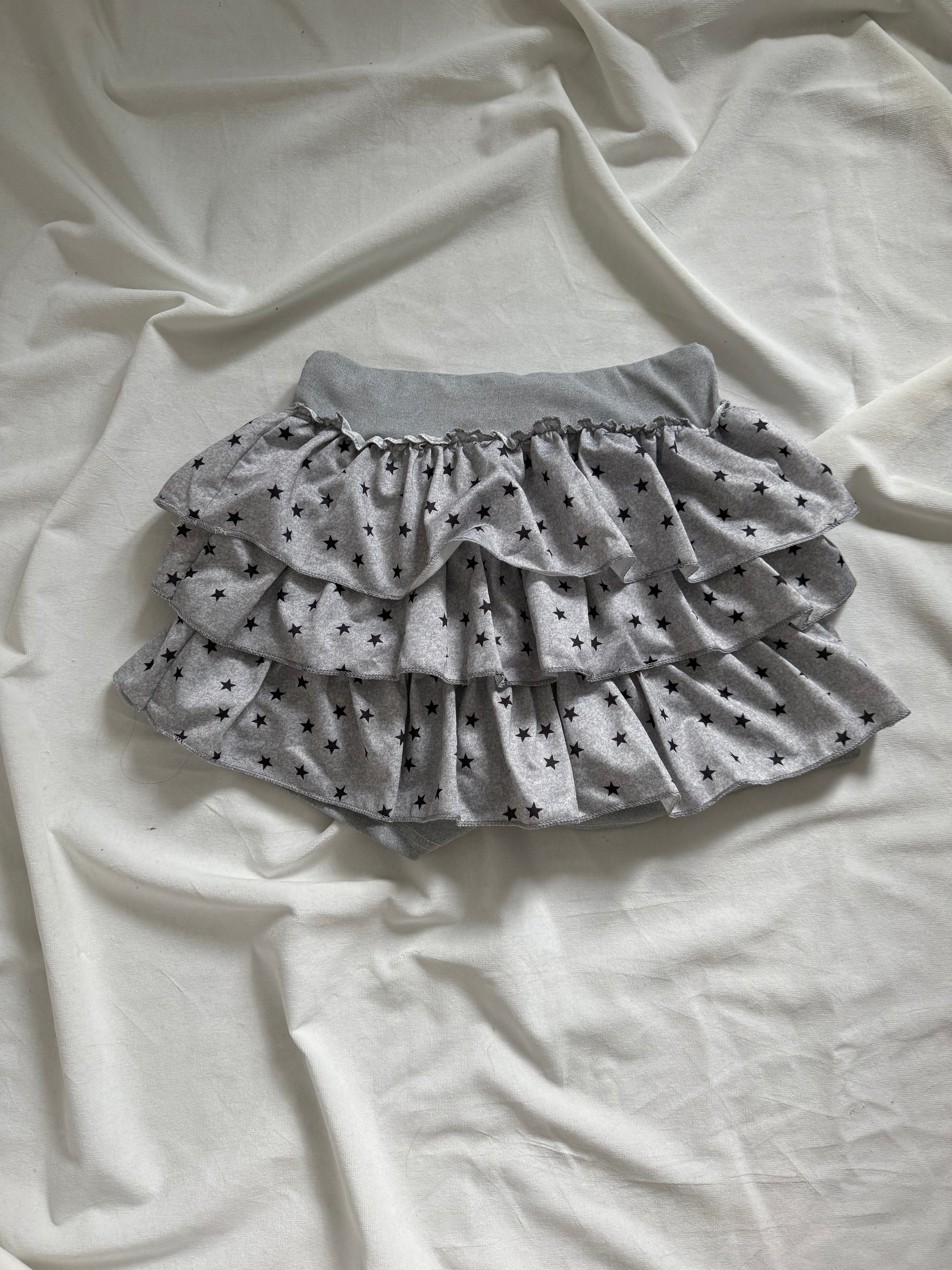Layered ruffle stars grey mini skirt